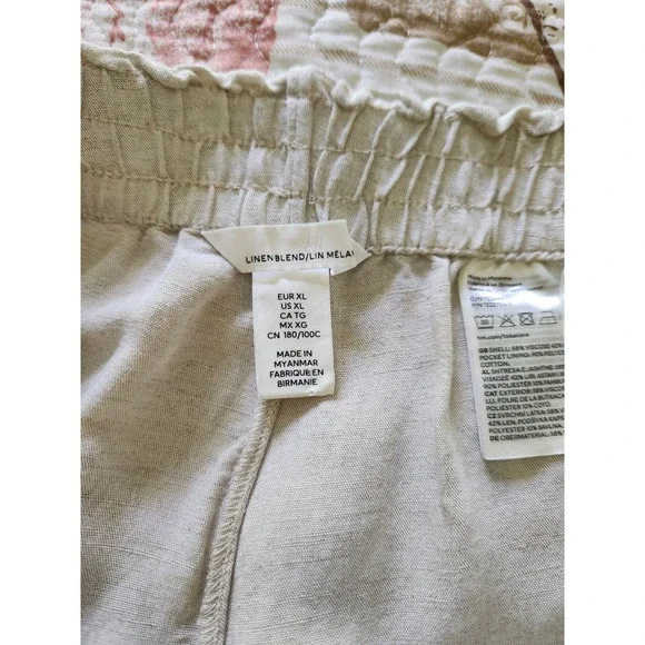 H&M Women's Pull-on Elastic Waist Shorts Linen Blend‎ Pockets Beige Size XL - Picture 9 of 11